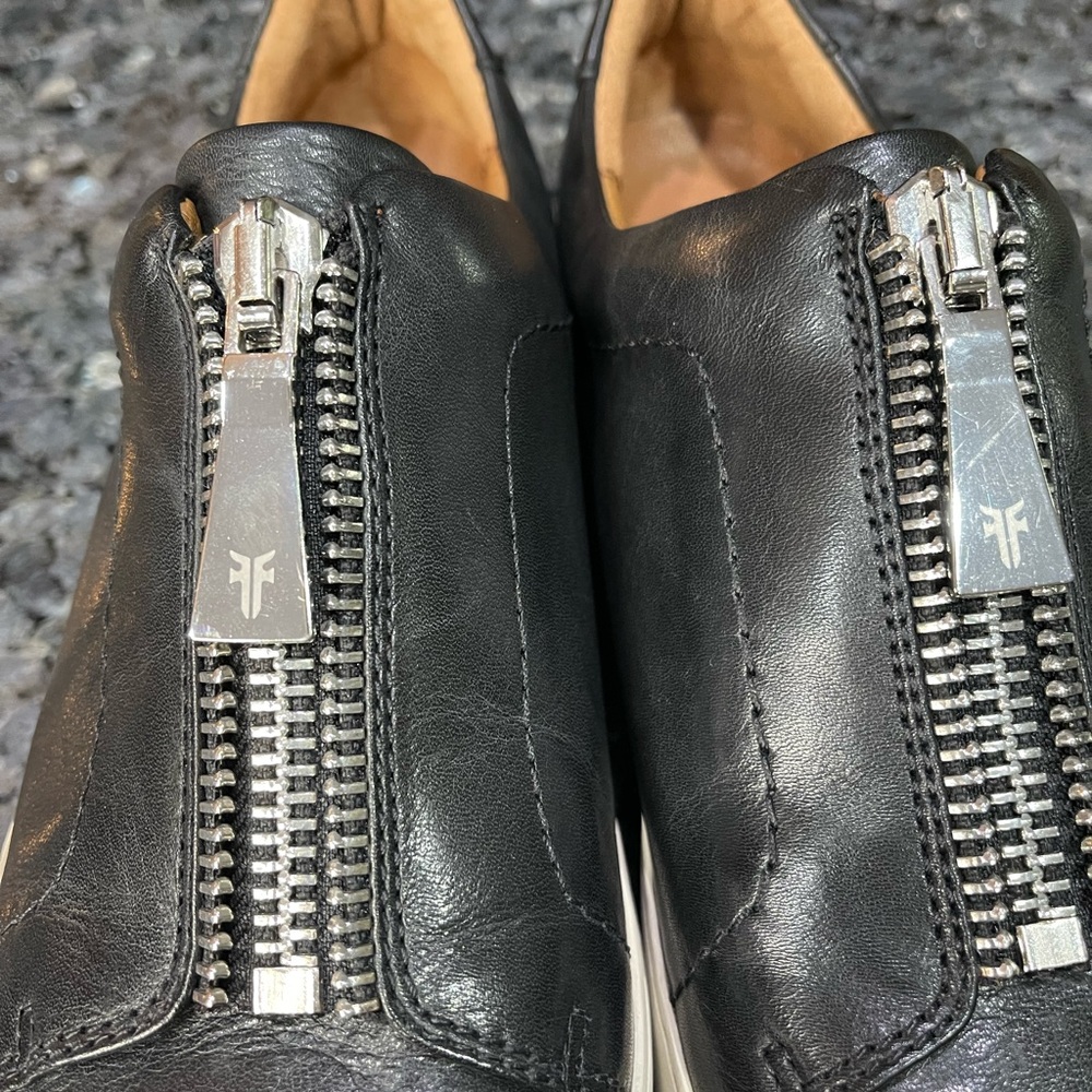 Frye Black Lena Zip Low Leather Zip Up Sneakers Size 9 - Picture 2 of 10